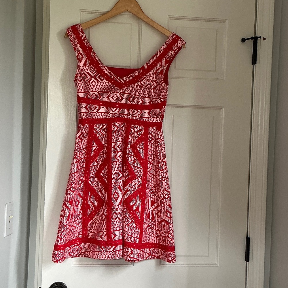 Mauve Red and White Geometric Mini Dress